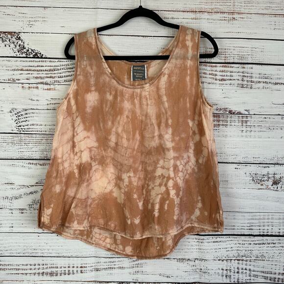 Women's HARUBELLA Hand Made Tan Tie Dye Flowy Boho Sleeveless Tank Top Size XL - Picture 1 of 5